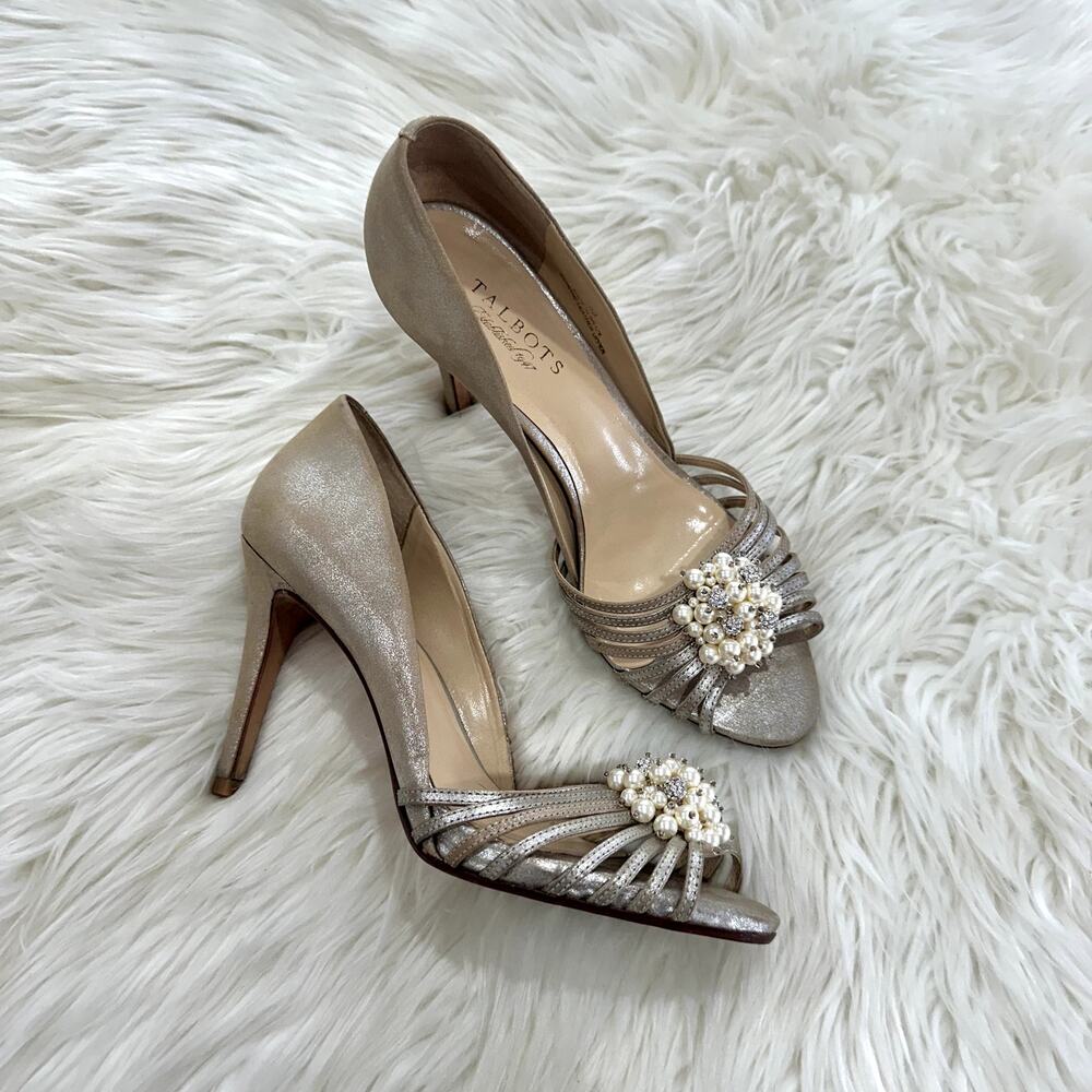 Talbots Verna2 Leather Pearl Peep-toe Heel Sz 9